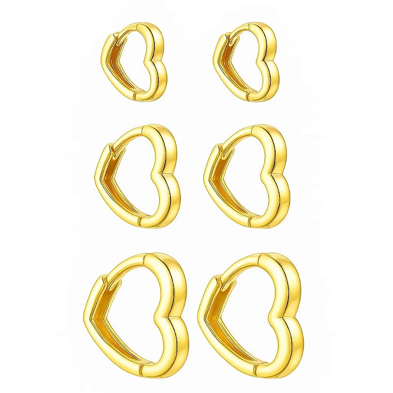 Trio de Argolas Coração Foleados a Ouro 18k