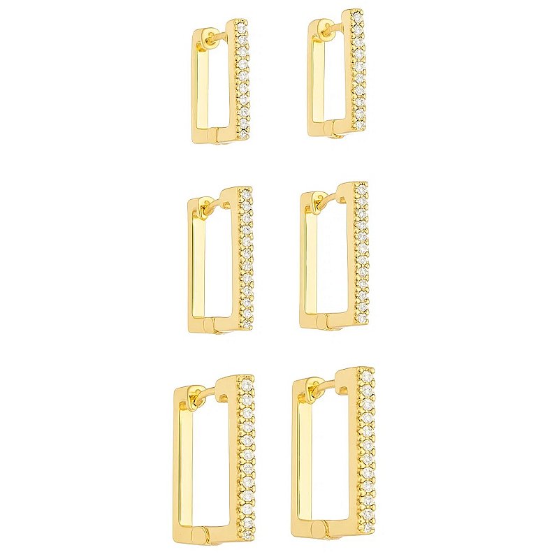 Trio de Argolas Retangular Folheados a Ouro 18k