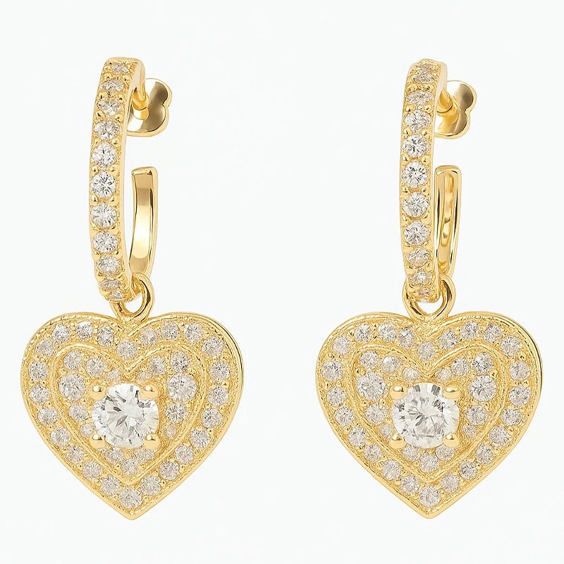 Argola com Pingente de Coração Cravejada com Zircônias Folheada a Ouro 18k