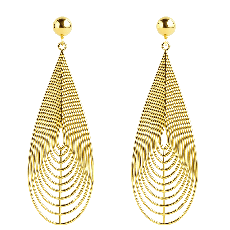 Brinco Grande com Detalhe Vazado de Pena Folheado a Ouro 18k