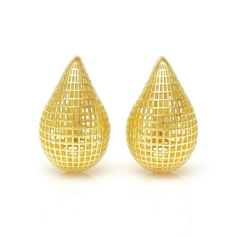 Brinco Gota Aramado Folheado a Ouro 18k