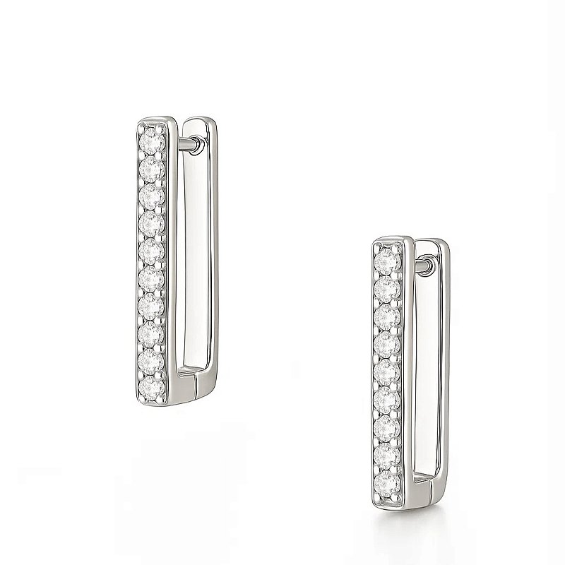 Brinco Retangular com Zircônias Banho Ródio Branco
