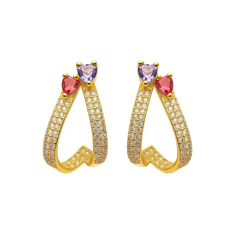 Meia Argola Cravejada com Zircônias Folheado a Ouro 18k