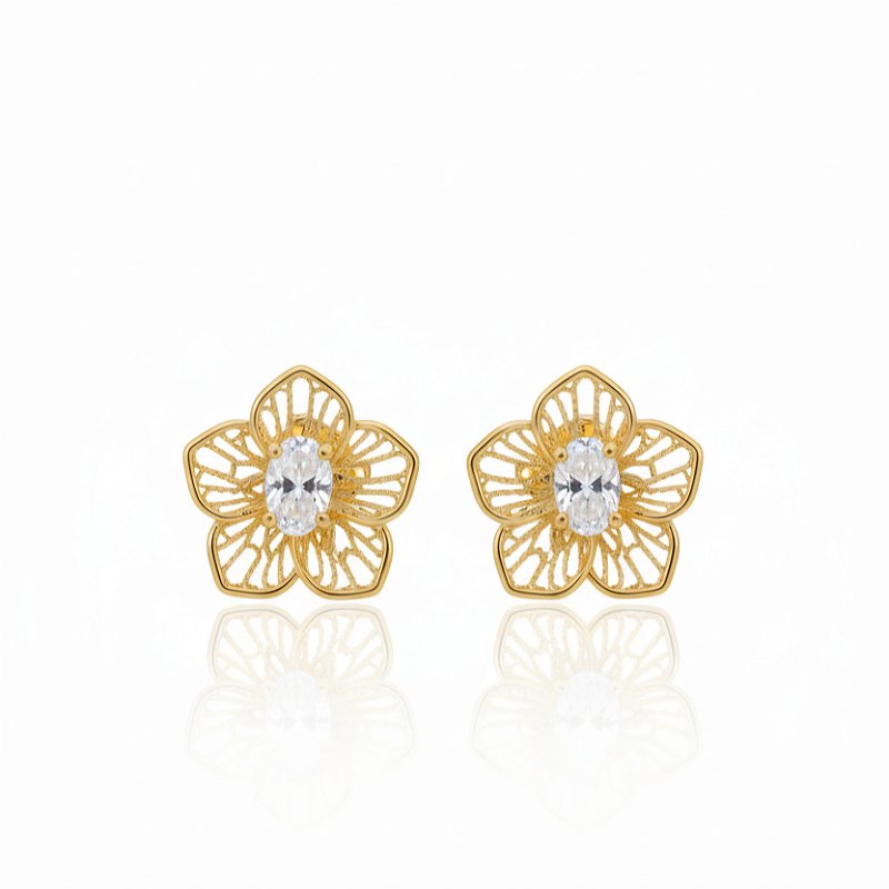 Brinco com Design de Flor Folheado a Ouro 18k