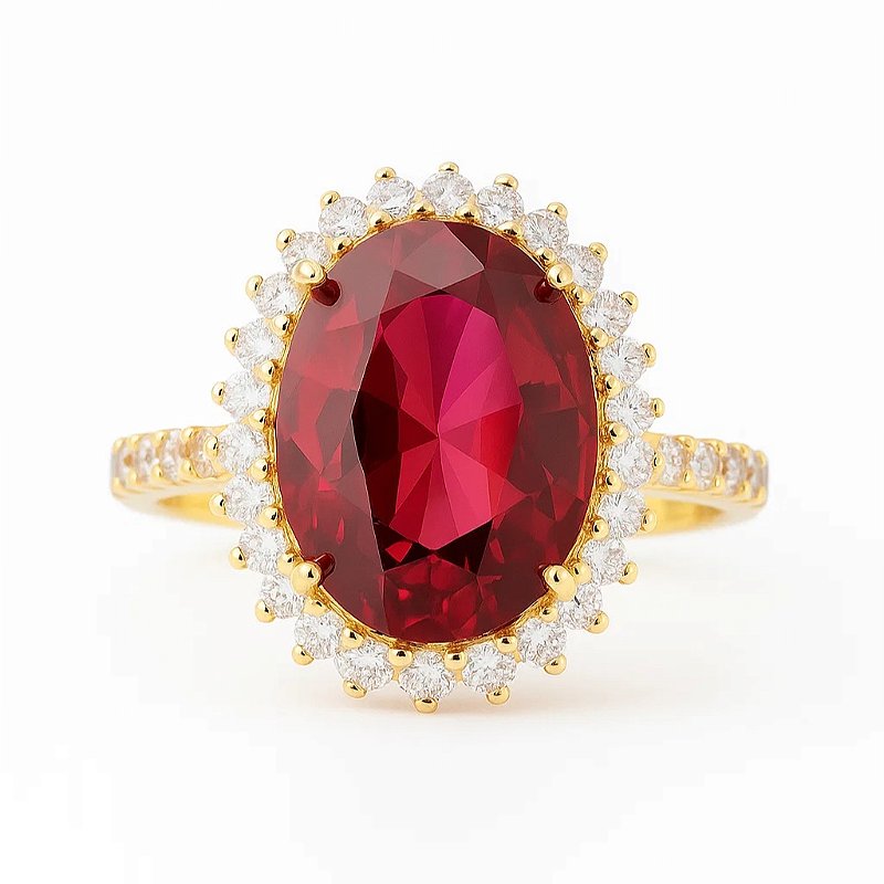 Anel com Pedra Oval Vermelha Folheado a Ouro 18k