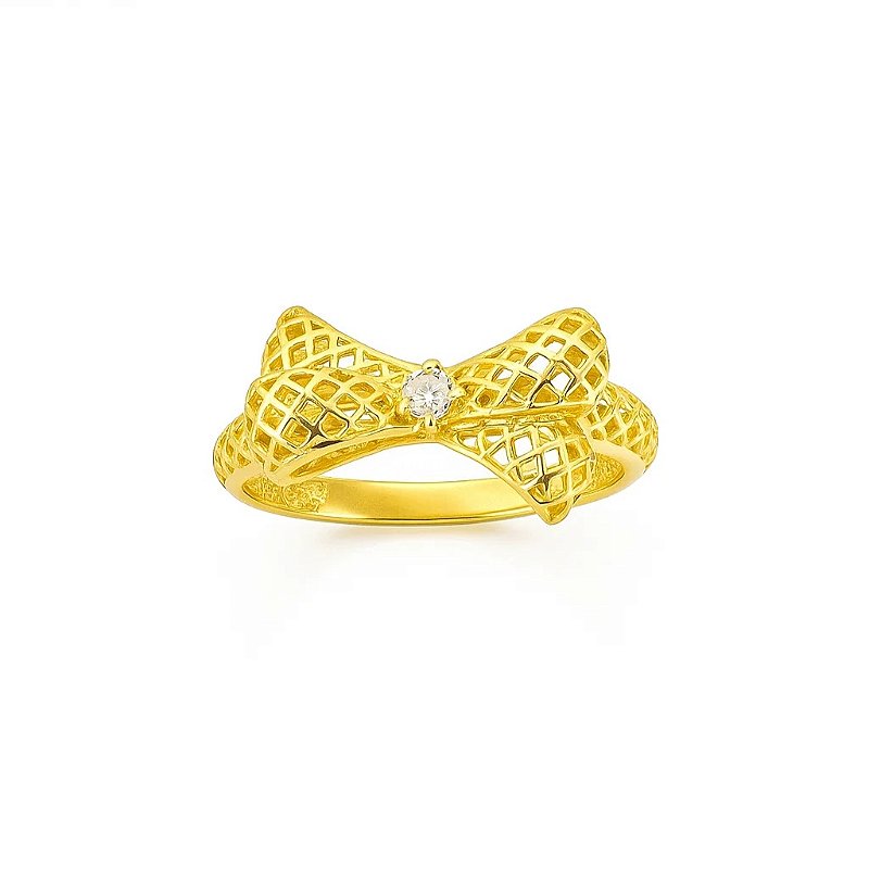 Anel com Design Moderno de Laço Folheado a Ouro 18k