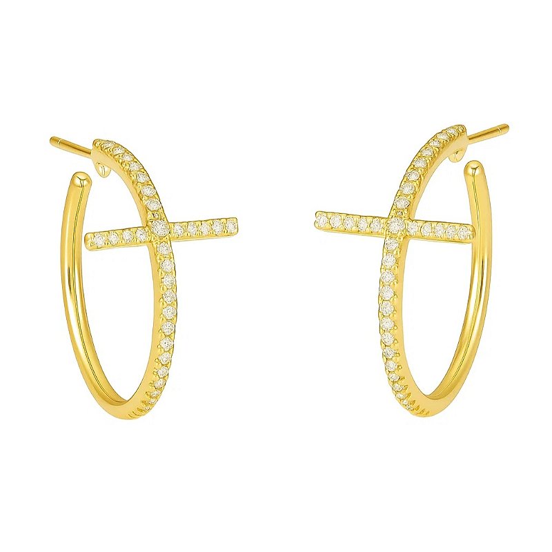 Argola com Design em Cruz Folheada a Ouro 18k