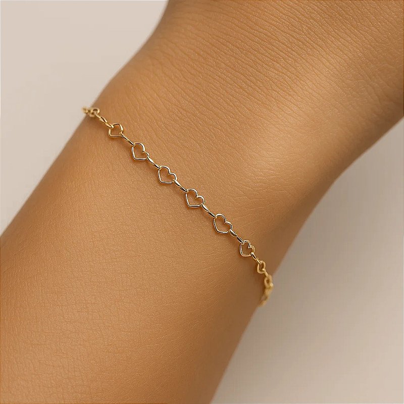 Pulseira Coração Dourado  Banhada a Ouro 18K