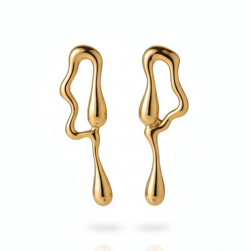 Brinco Escultura Orgânico Banhado a Ouro 18k