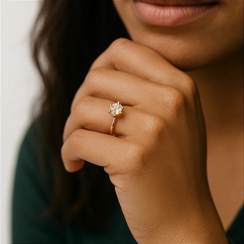 Anel Solitário  Banhado a Ouro 18k