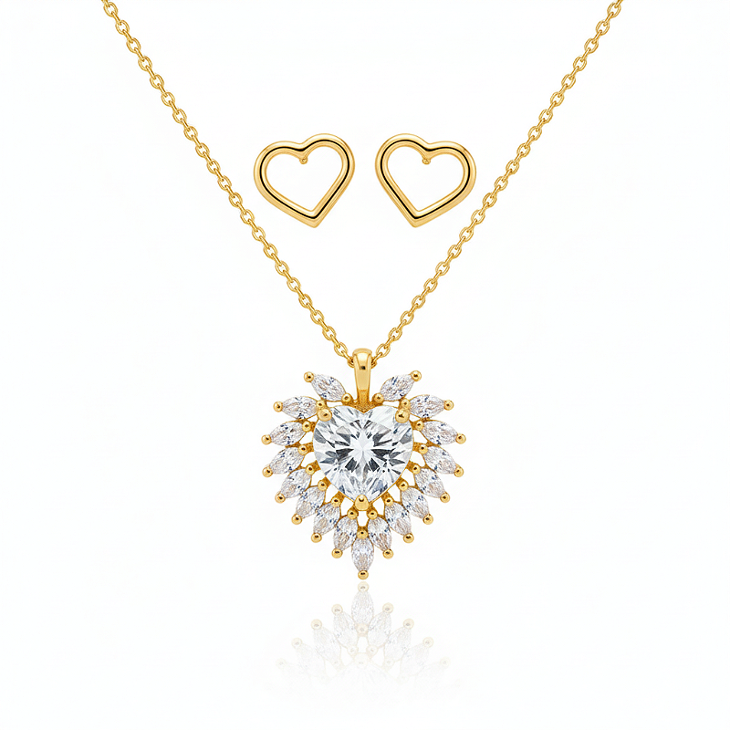 Conjunto Coração Radiante Banhado em Ouro 18k