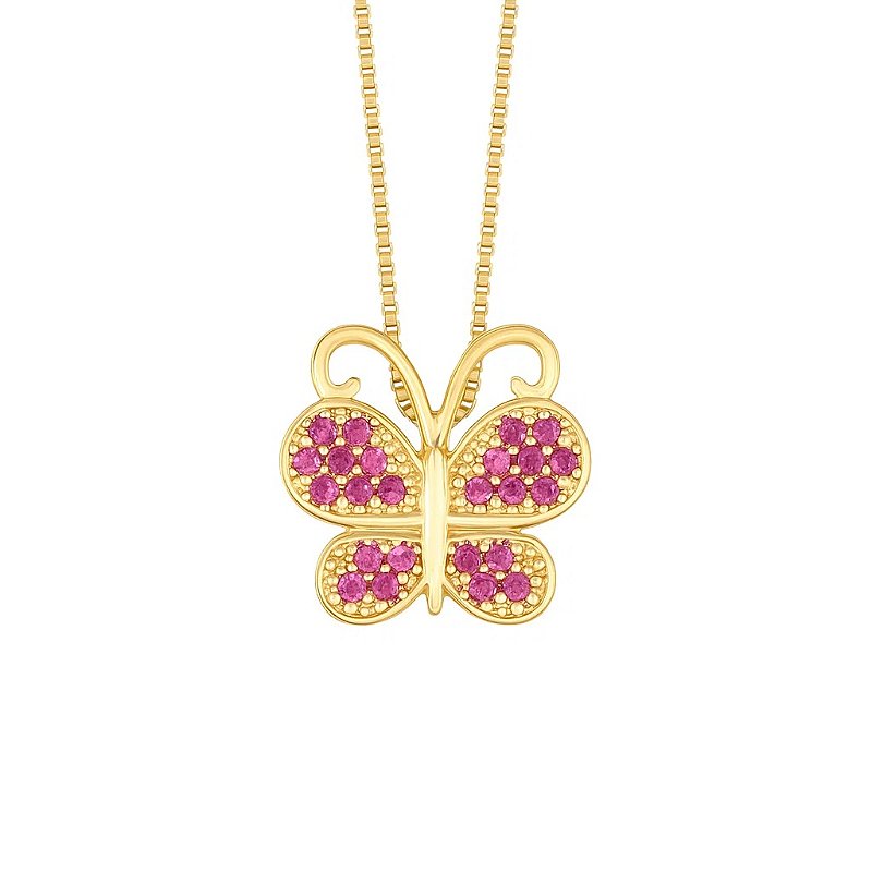 Colar Borboleta Garden em Ouro 18k com Zircônias Rosa