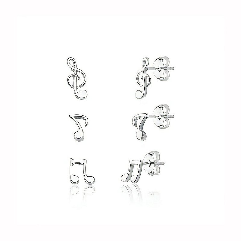 Kit de brincos notas musicais banhado em prata 925