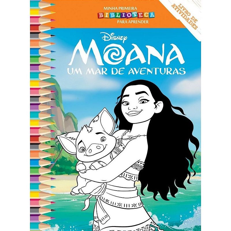 2 livros infantis colorir Moana Disney com lápis de cor + massinha