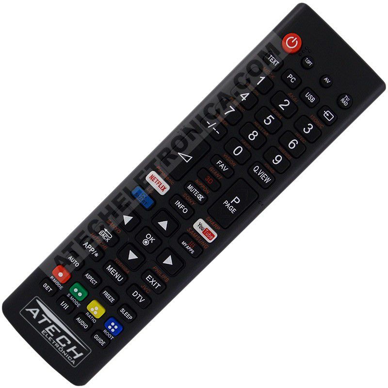 Controle Remoto Universal TV LCD / LED / Smart TV com Netflix e Youtube RM-L1376M