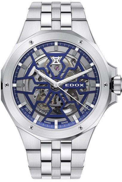 Edox Delfin Automático Esqueletizado 200m Safira Aço Inoxidável