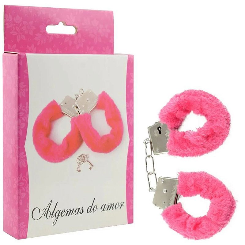 Algemas Metal Com Pelúcia Rosa - Distribuidora Hot Flowers
