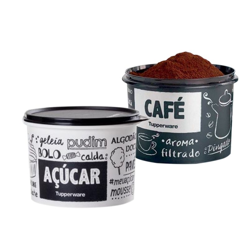 Kit Tupperware Pote Café e Açúcar PB Fun Preto e Branco 2