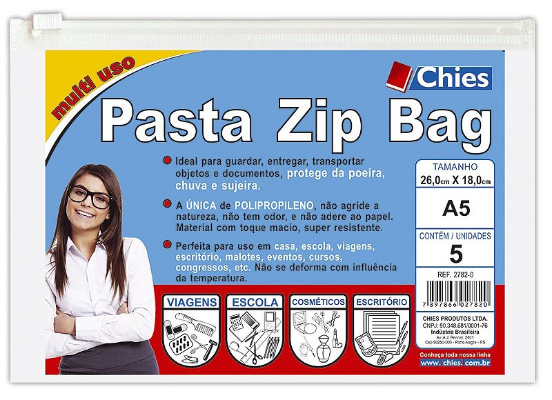 PASTA ZIP BAG 26CMX18CM CRISTAL C 5 UNIDADES CHIES Papelaria Zap 