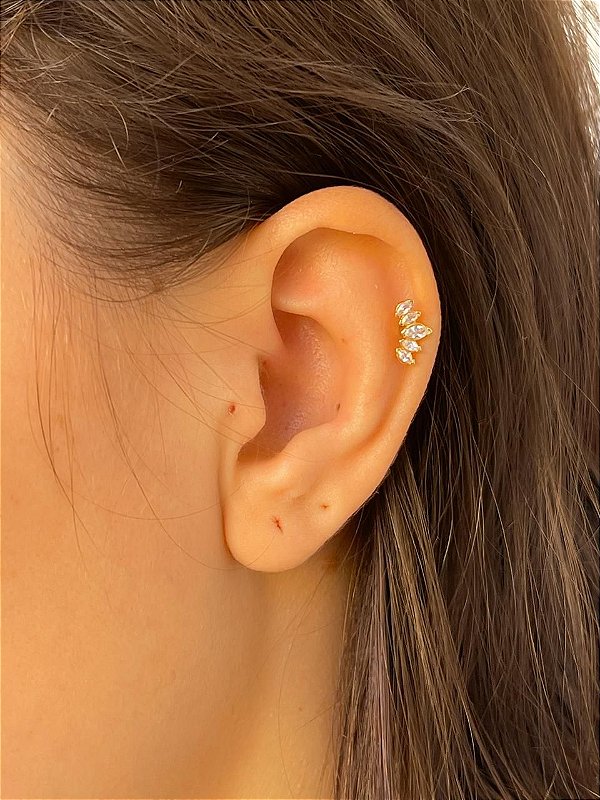 Piercing Tragus de Prata Cruz com Zircônias prata 925