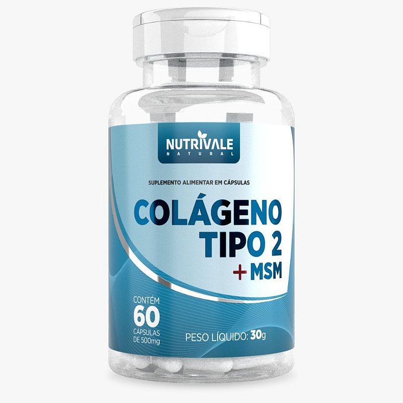 Colageno Tipo 2 Hidrolisado E Nao Hidrolisado Colágeno Tipo 2 + MSM 60 cápsulas - Nutrivale - Distribuidora De