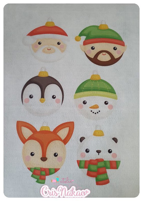 Feltro Estampado Pingentes de Natal 1 - Kit com 12 desenhos - Ateliê Cris  Nakao