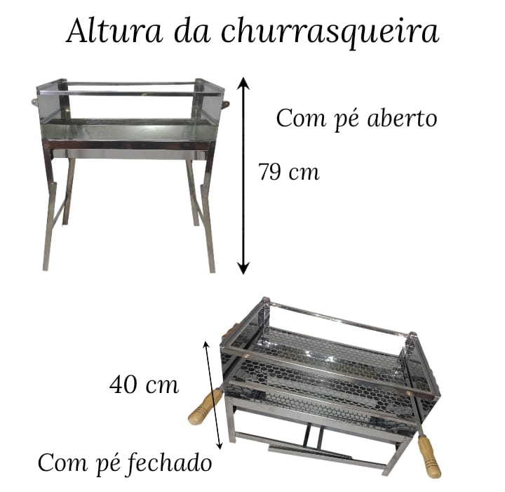 Churrasqueira 100% Aço Inox 430 50x30 Com Pes Dobraveis