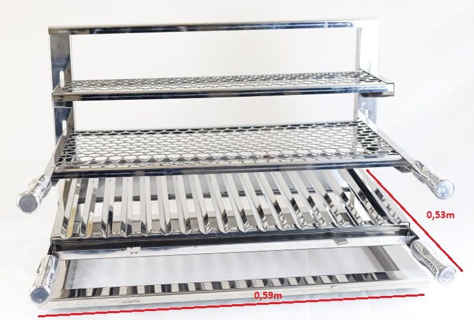 Grill manual Suspenso para churrasqueira de Alvenaria 100 % Aço Inox 430 Medindo 70x50 cm