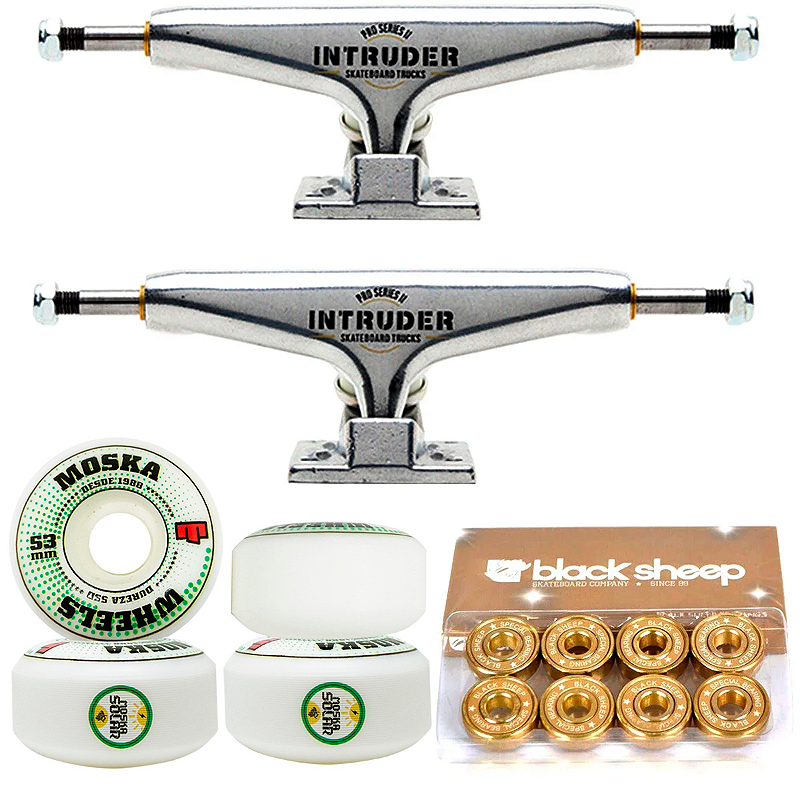 Truck Intruder 139mm Silver + Roda Moska Rock 53mm + Rolamento Black Sheep Gold