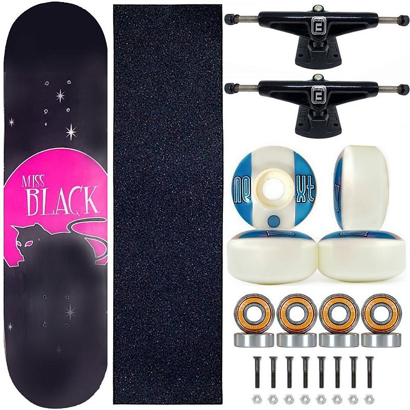 Skate Miss Black Cat Moon Profissional 8.0 Feminina Truck Fun Light