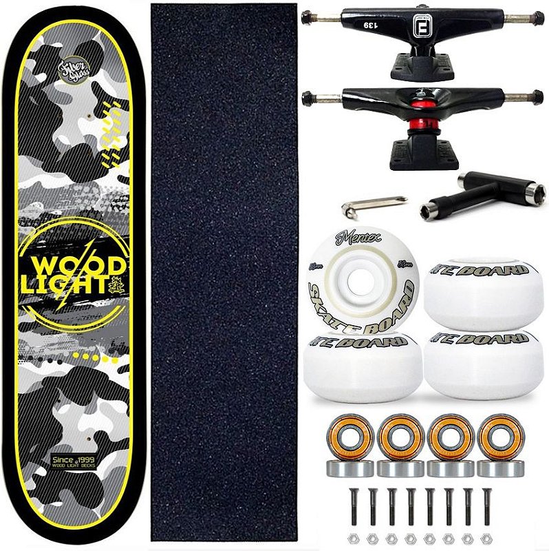 Skate Profissional Completo Shape Wood Light 8.0 Camufla Black Truck Fun Light