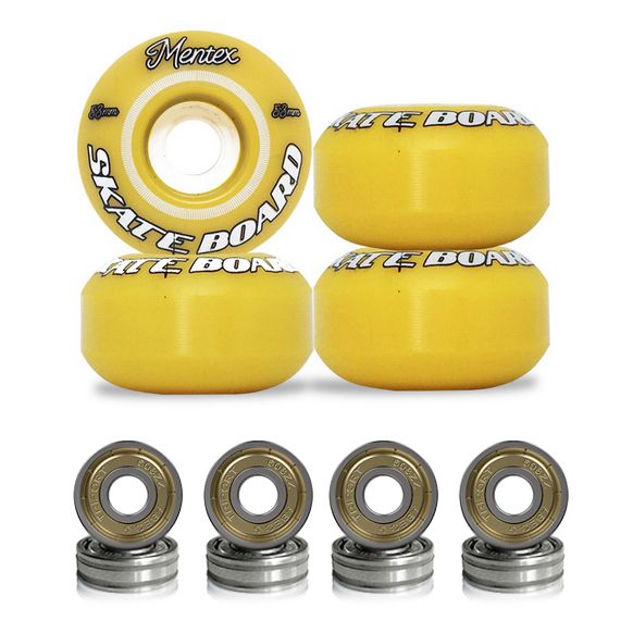 Kit Jogo de Rodas Mentex 53mm Amarela + Rolamentos ABEC-5