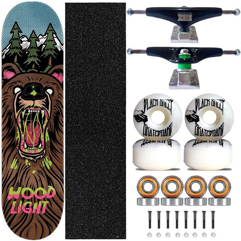 Skate Completo Shape Fiber Glass Wood Light 8.0 Hard Bear