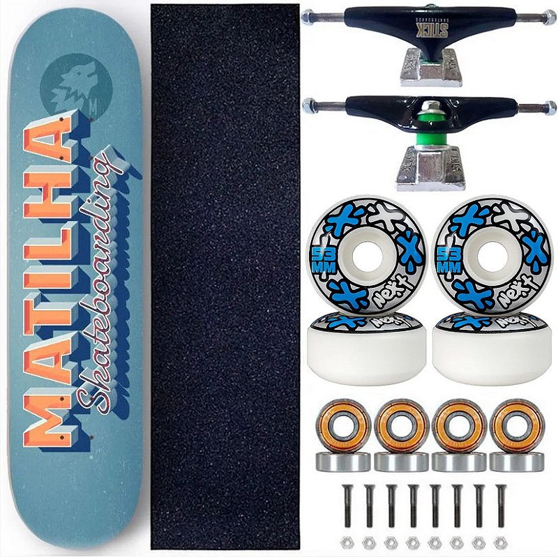 Skate Completo Shape Matilha Skate Fiber Glass 8.0 Super Premium Blue Brand