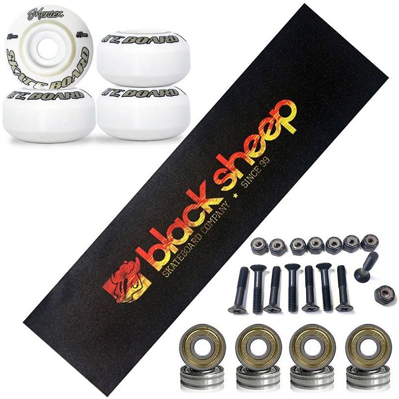 Roda 53mm para Skate + Rolamento Abec5 + Lixa Importada BS Brandfire + Parafusos de Base