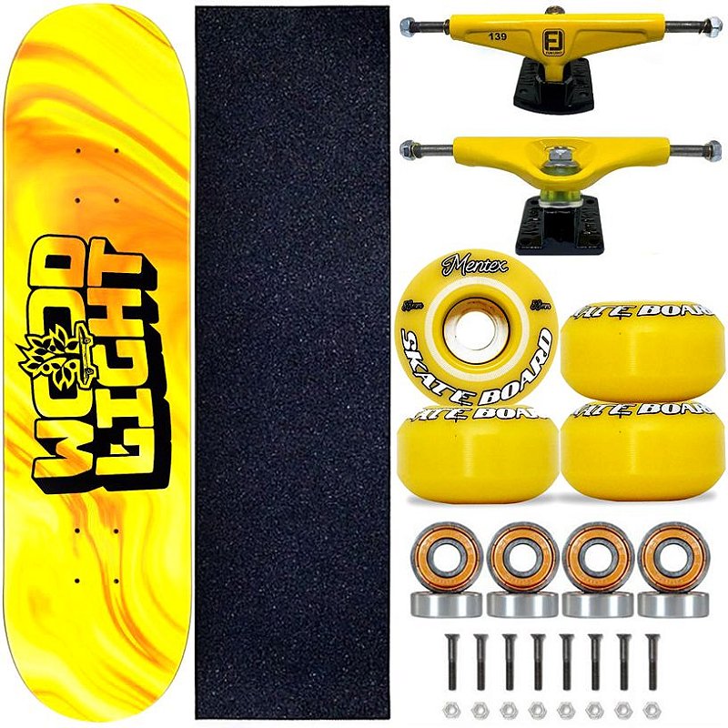 Skate Completo Shape Fiber Glass Wood Light 8.0 Yellow Truck Fun Light