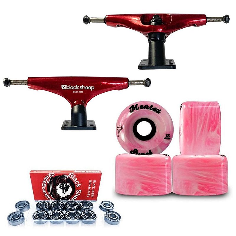 Truck Simulador de Surf Black Sheep Red + Rodas 65mm Pink + Rolamentos BS Silver