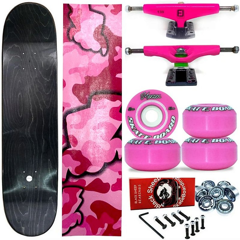 Skate Completo Profissional Maple Liso 8.0 Pink Truck Fun Light