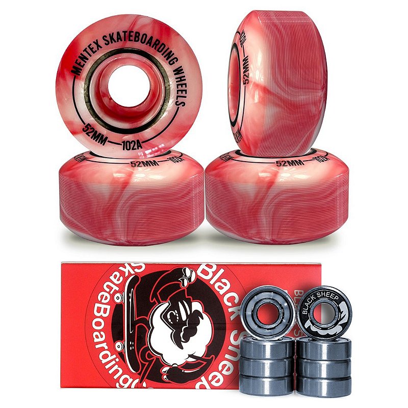 Rodas Importadas 52mm Mentex Skate 102A Red + Rolamento Black Sheep Silver