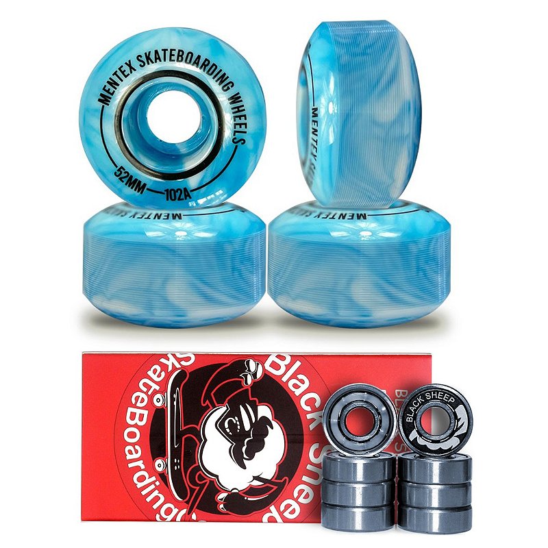 Rodas Importadas 52mm Mentex Skate 102A Azul + Rolamento Black Sheep Silver