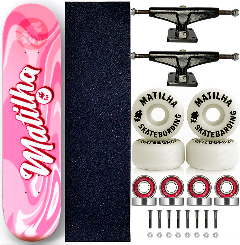 Skate Completo Matilha Marfim Fiber Glass 8.0 Pink