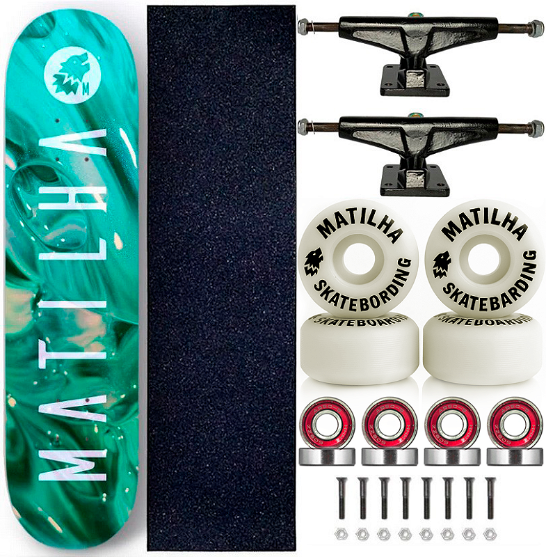 Skate Completo Matilha Marfim Fiber Glass 8.0 Green Art