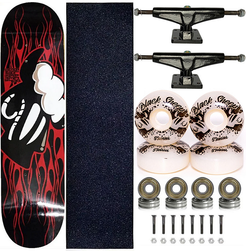 Skate Completo Shape Marfim Black Sheep 8.0 Red Fire Sheeps