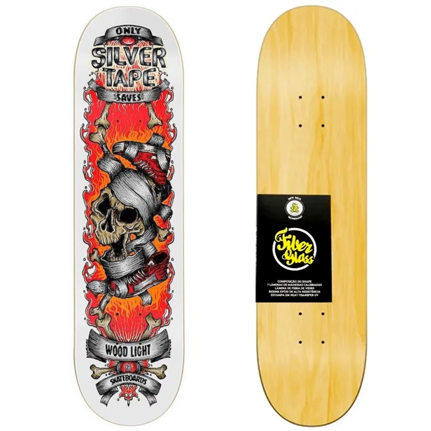 Shape Wood Light Skate Marfim 8.5 Fiber Glass New School Silver Tape