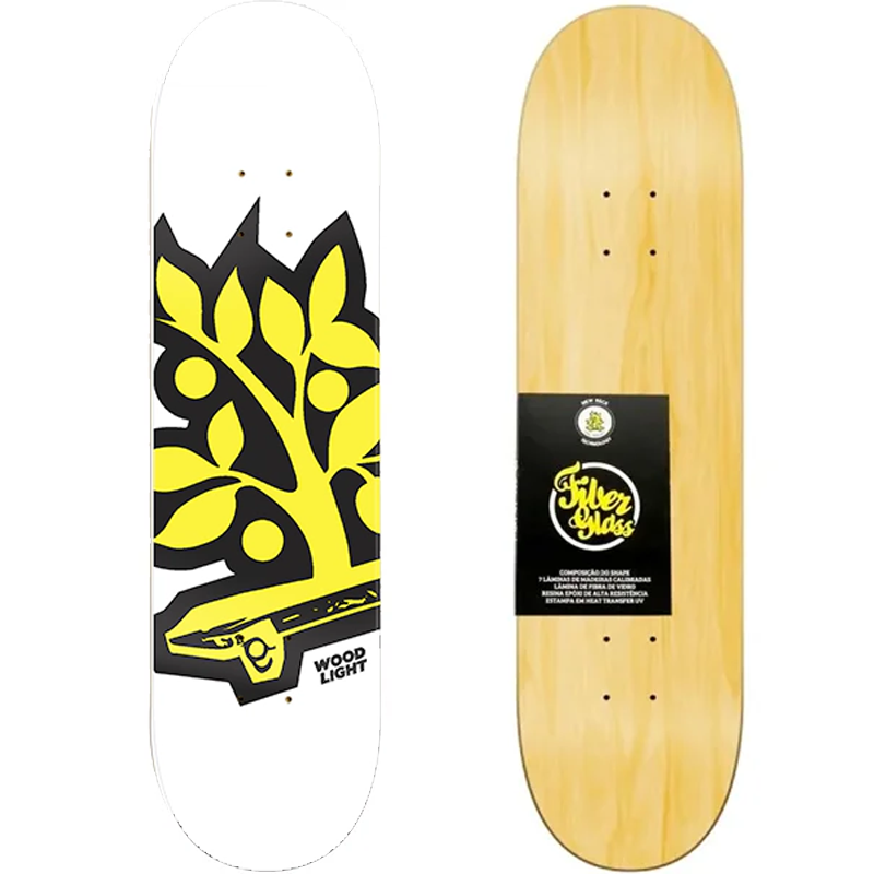 Shape Wood Light Skate 8.00 Marfim Fiber Glass White logo Amarelo