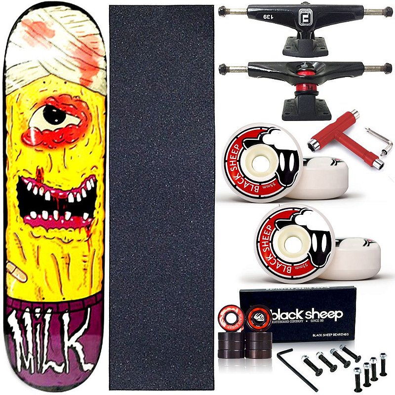 Skate Completo Profissional Shape Maple Milk Monster 8.0 BS Black + Chave T