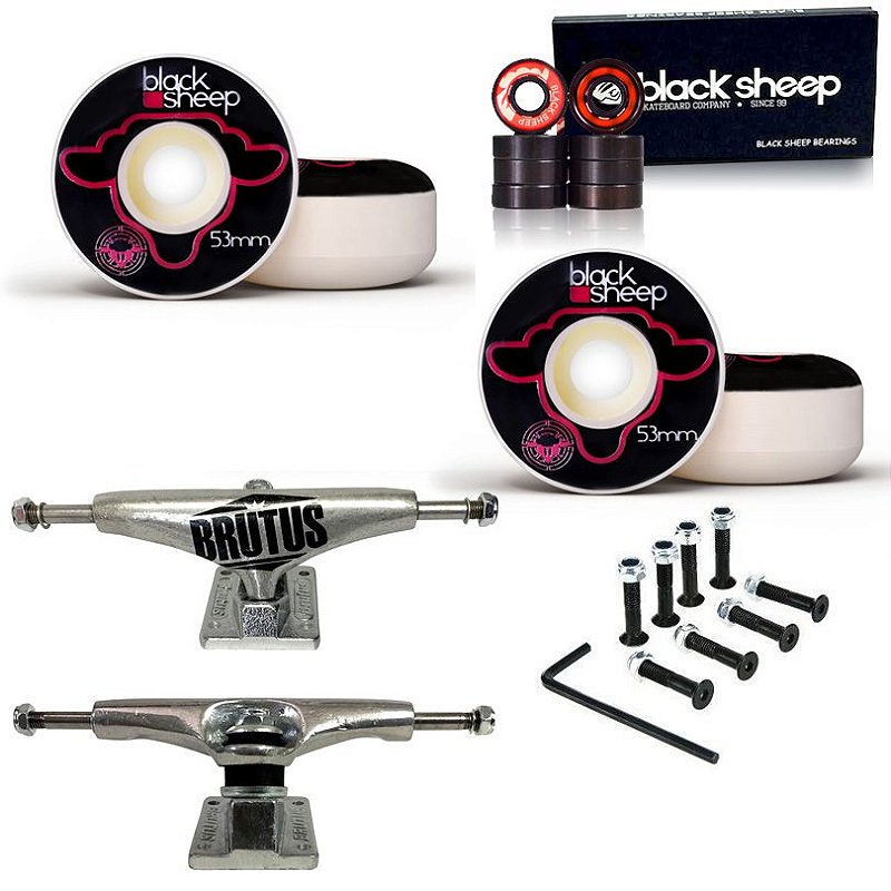 Roda Black Sheep 53mm Fundida + Truck Brutus 139mm + Rolamento + Parafusos