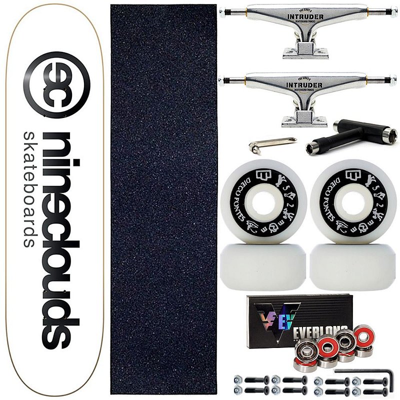 Skate Completo Maple Nineclouds 8.0 White + Rodas Diego Fontes + Truck Intruder