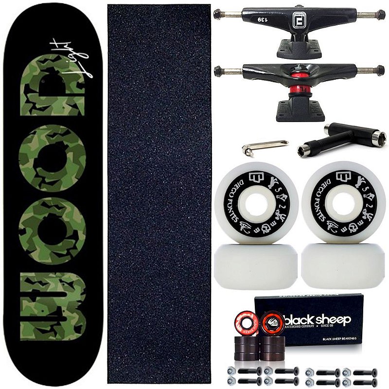 Skate Profissional Completo Shape Wood Light Black Green 8.0