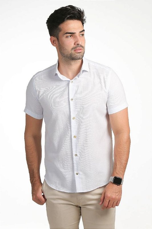 camisa social manga curta masculina branca